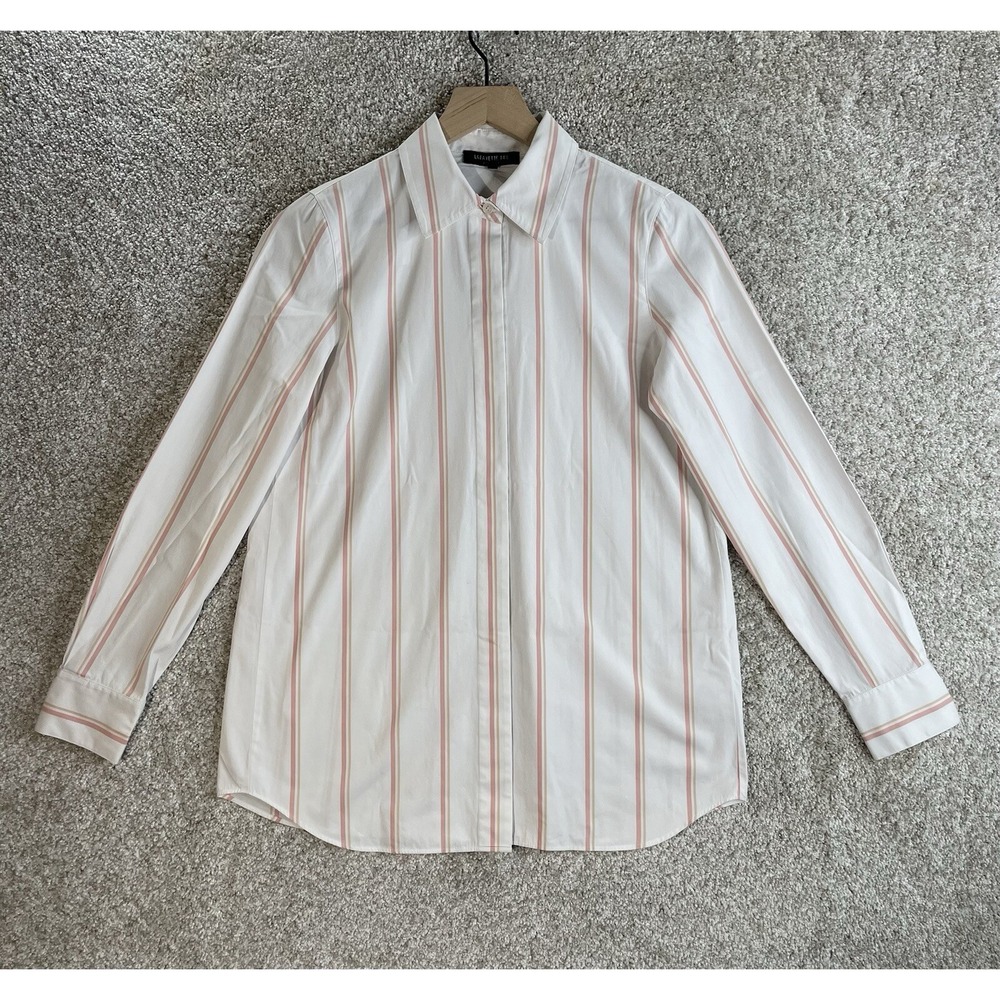 lafayette 148 New York Shirt Women's XS Button Striped Long Sleeve Poplin Blouse